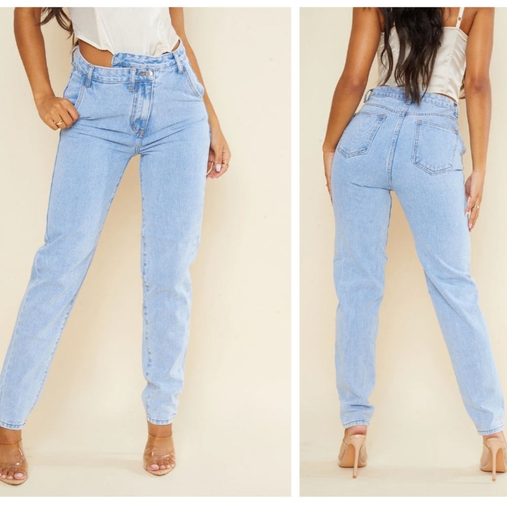 ❤PRETTYLITTLETHING ASYMMETRICAL FLY JEANS- STRAIGHT LEG W/ TAPERED HEM- 8 (29)